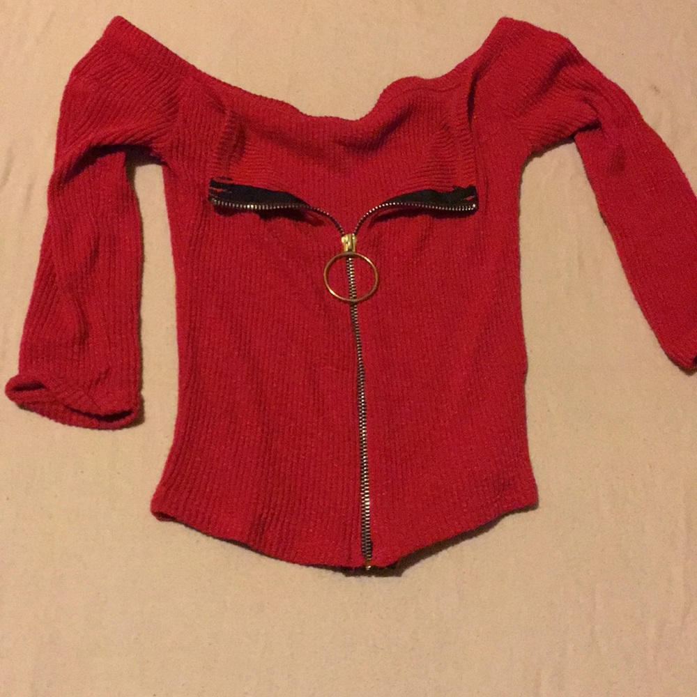 Red zip up crop top